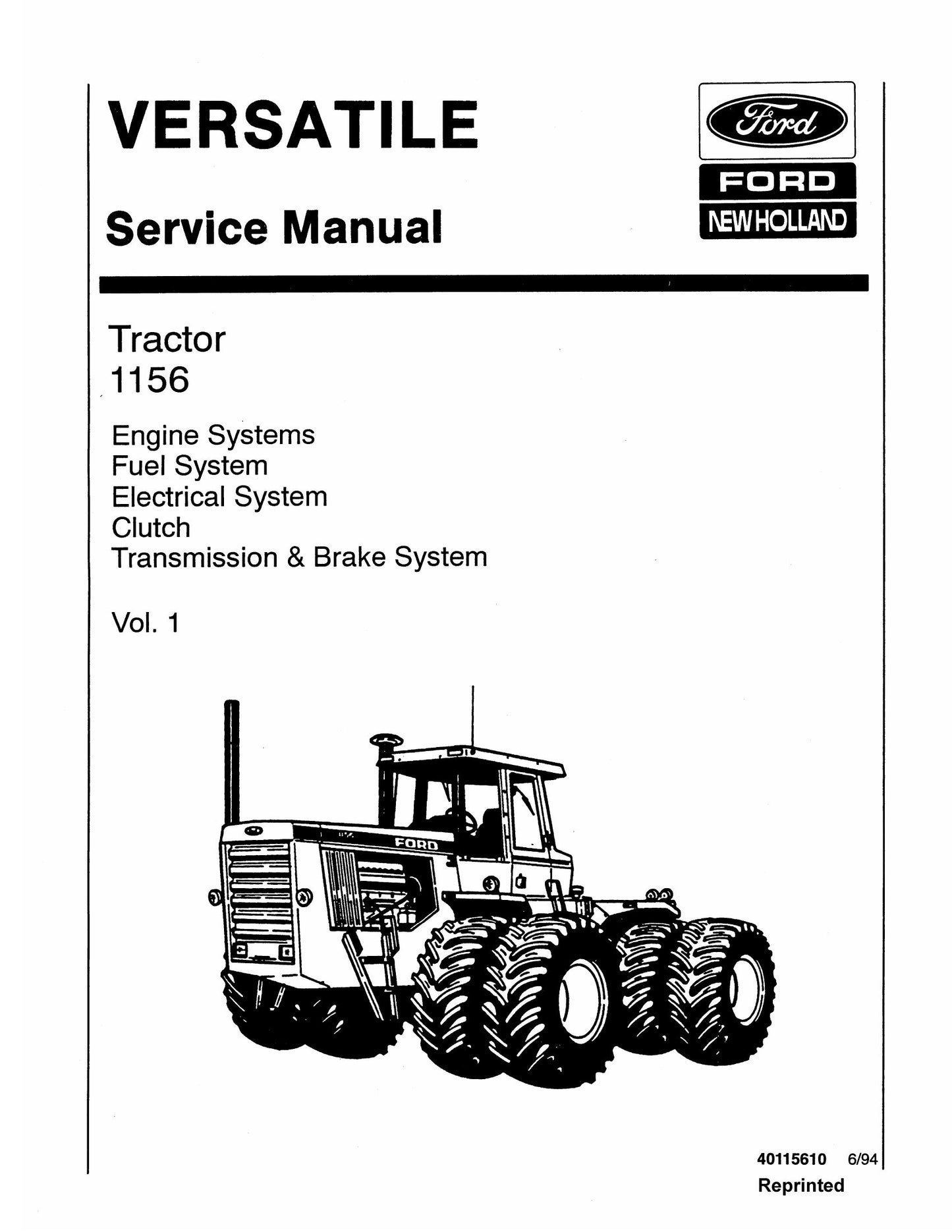 VERSATILE 1156 Tractor Factory Workshop Service Manual