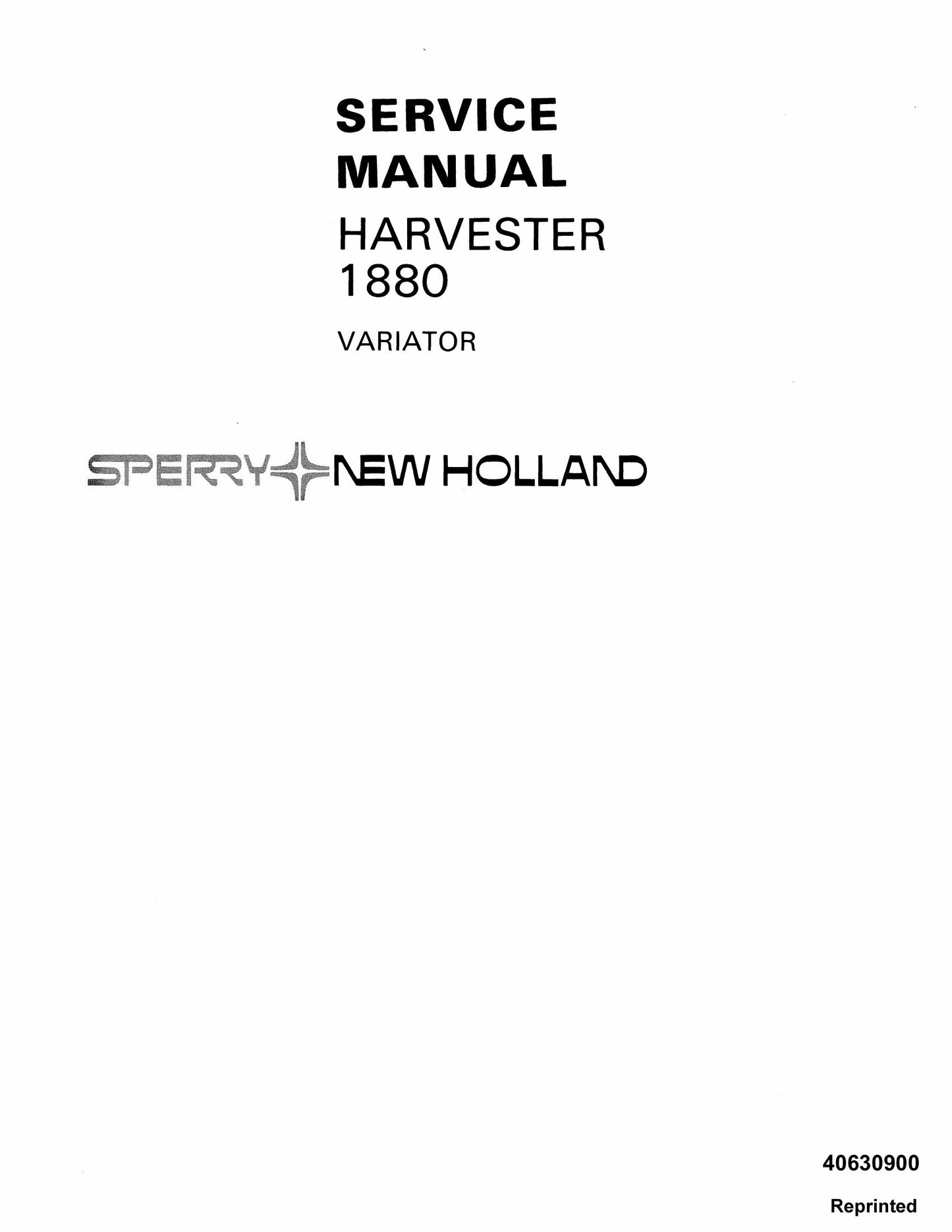 New Holland 1880 Harvester Factory Workshop Service Manual 40630900