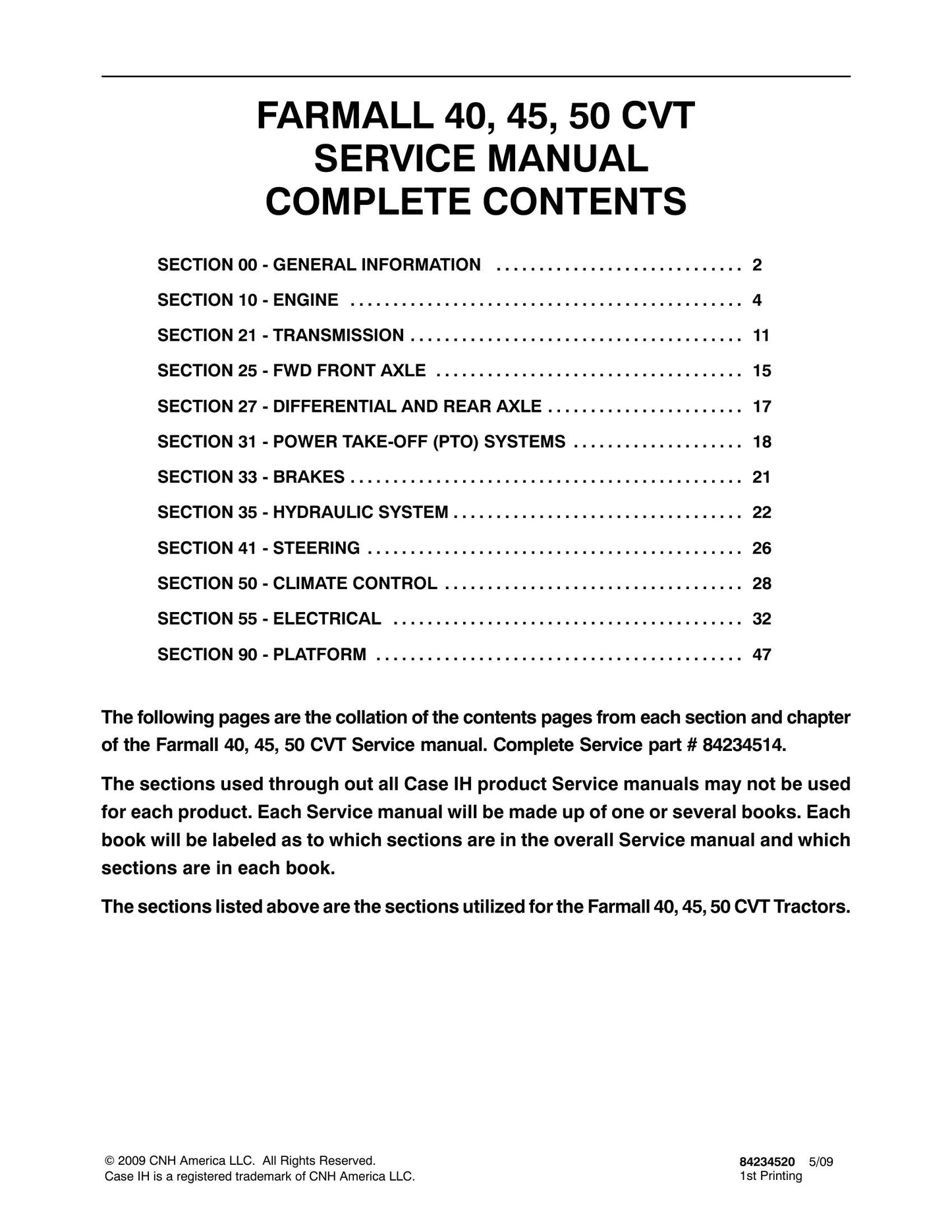CASE Farmall 40 45 50 CVT Tractor Factory Workshop Service Manual 84234514