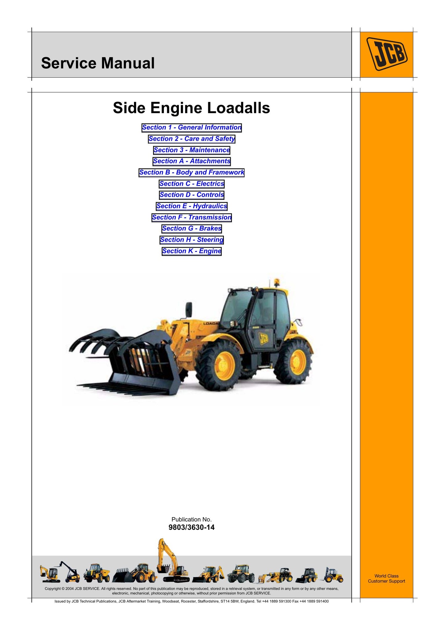 JCB 530-70 532-120 532-140 535-95 535-125 535-140 537-125 540-70 540-140 540-170 Side Engine Loadall Factory Workshop Service Manual 9803/3630-14