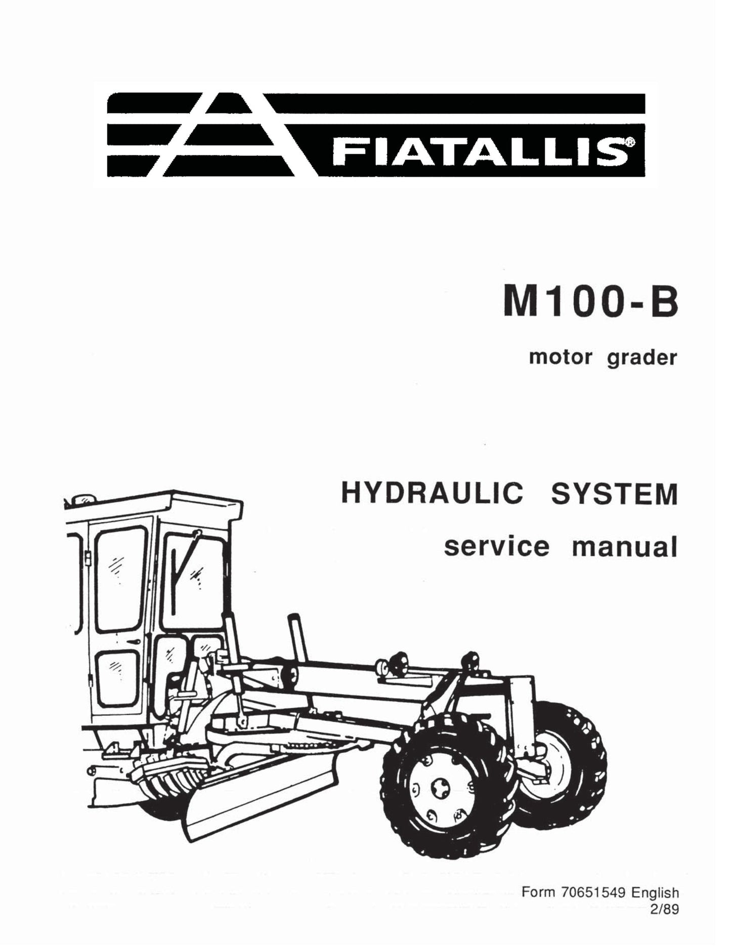 FIATALLIS M100-B Motor Grader Factory Workshop Service Manual Form 70651549