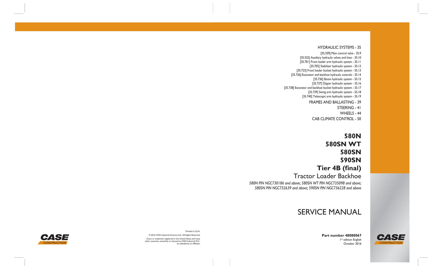 CASE 580N 580SN 580SN WT 590SN Tractor Loader Backhoe Factory Workshop Service Manual 4808048