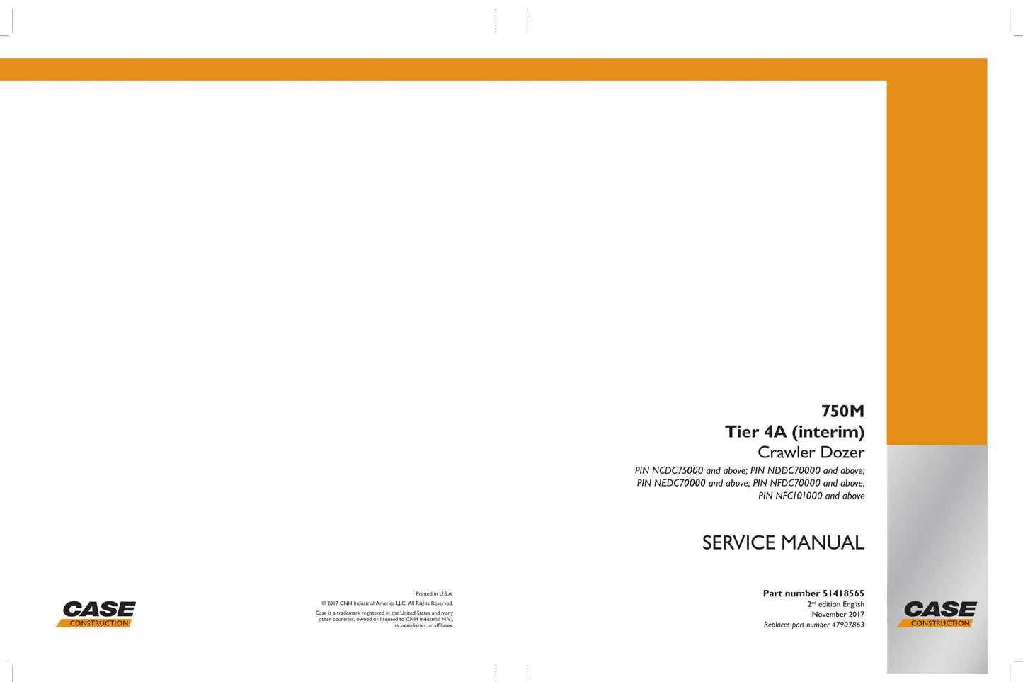 CASE 750M Crawler Dozer Factory Workshop Service Manual 51418565