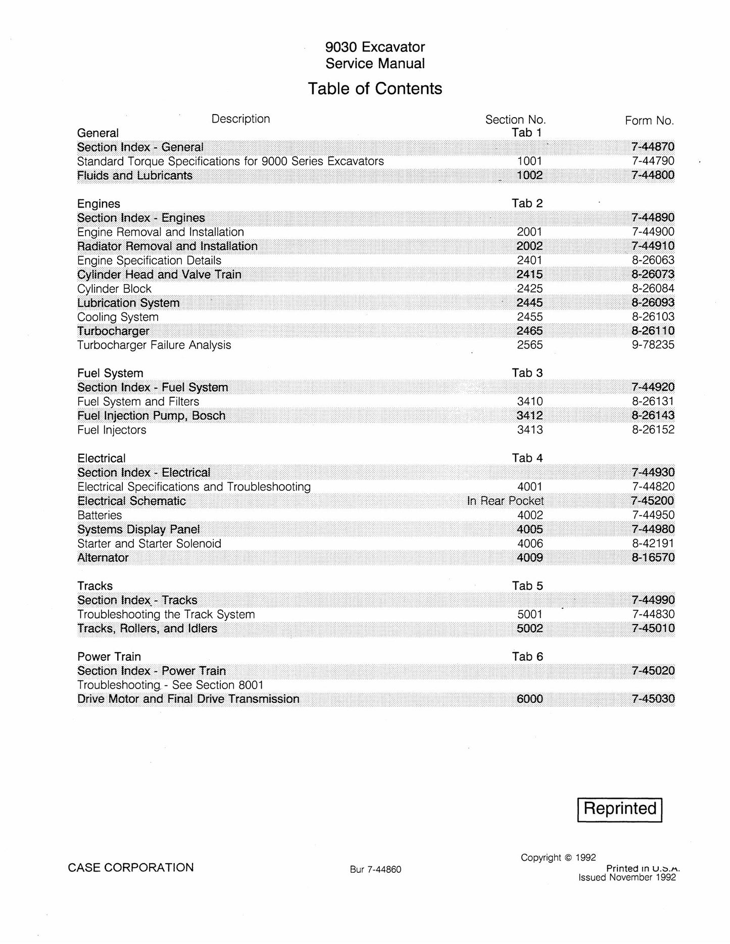 CASE 9030 Crawler Excavator Factory Workshop Service Manual 7-44860