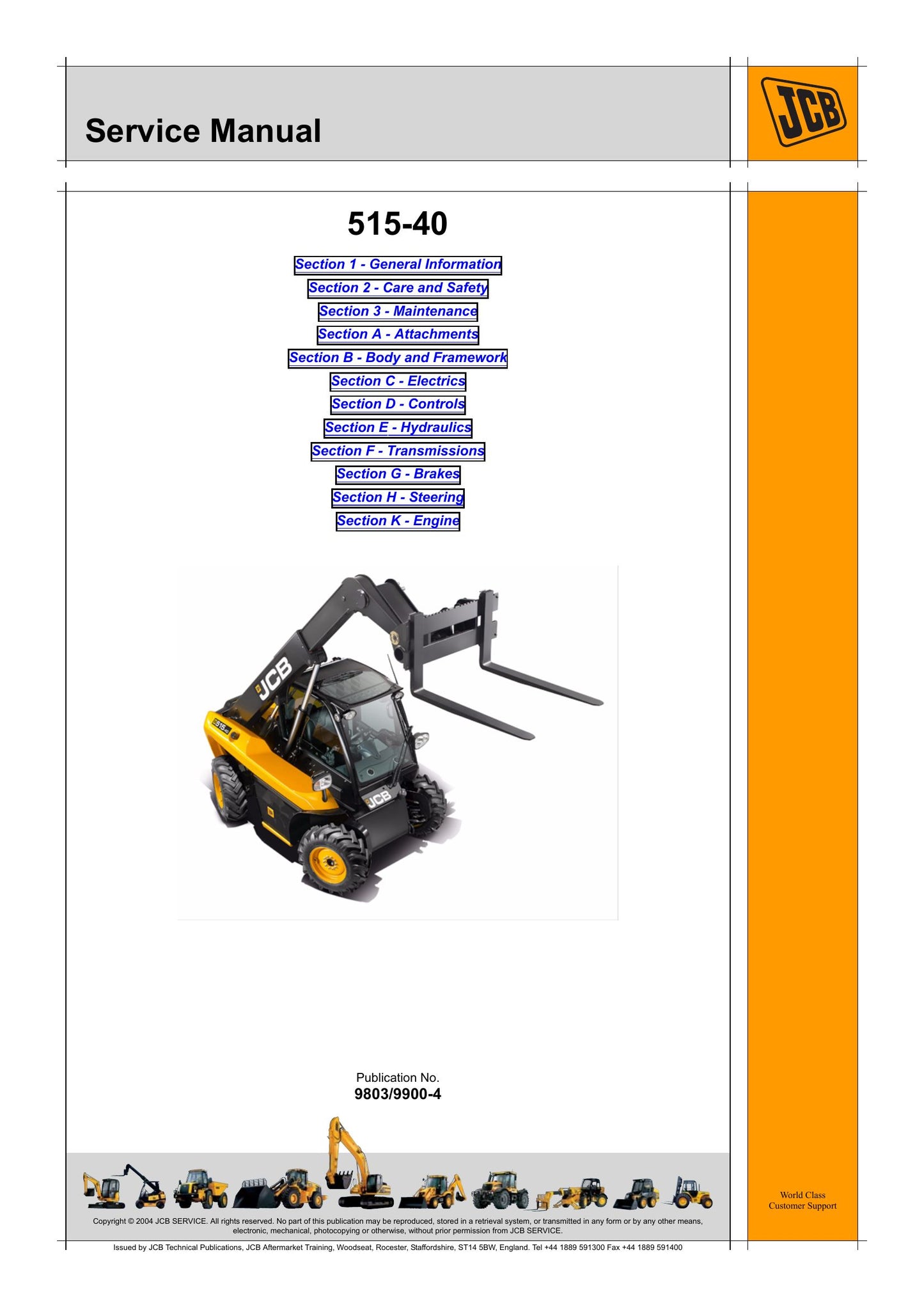 JCB 515-40 Telehandler Factory Workshop Service Manual 9803/9900-4