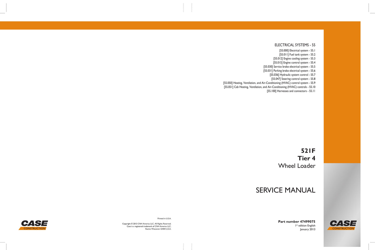 CASE 521F Wheel Loader Factory Workshop Service Manual 47499075
