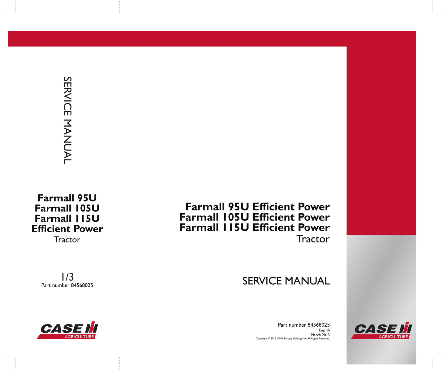 CASE Farmall 95U Farmall 105U Farmall 115U Tractor Factory Workshop Service Manual 84568025