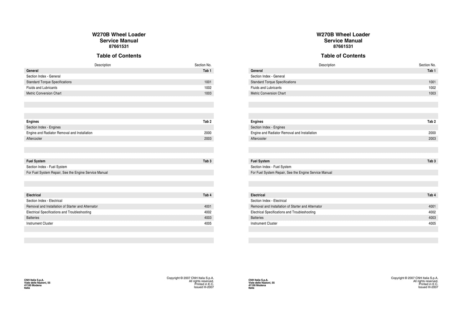 New Holland W270B Wheel Loader Factory Workshop Service Manual 87661531