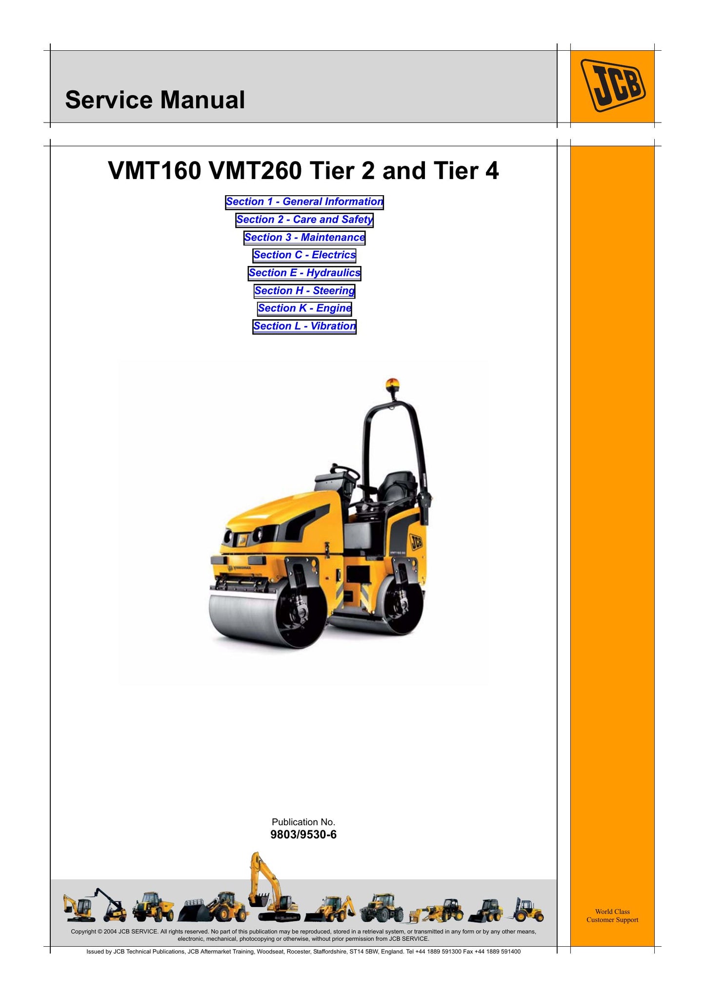JCB VMT160 VMT260 Roller Factory Workshop Service Manual 9803/9530-6