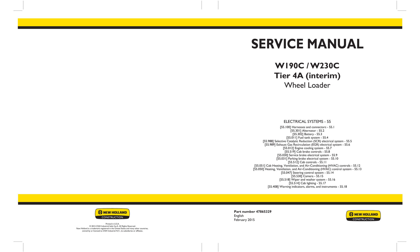 New Holland W190C W230C Wheel Loader Factory Workshop Service Manual 47865326
