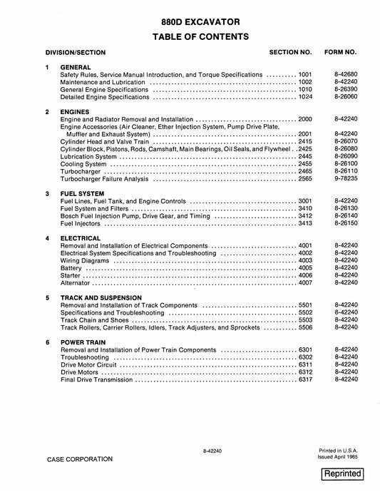 CASE 880D Crawler Excavator Factory Workshop Service Manual 8-42240