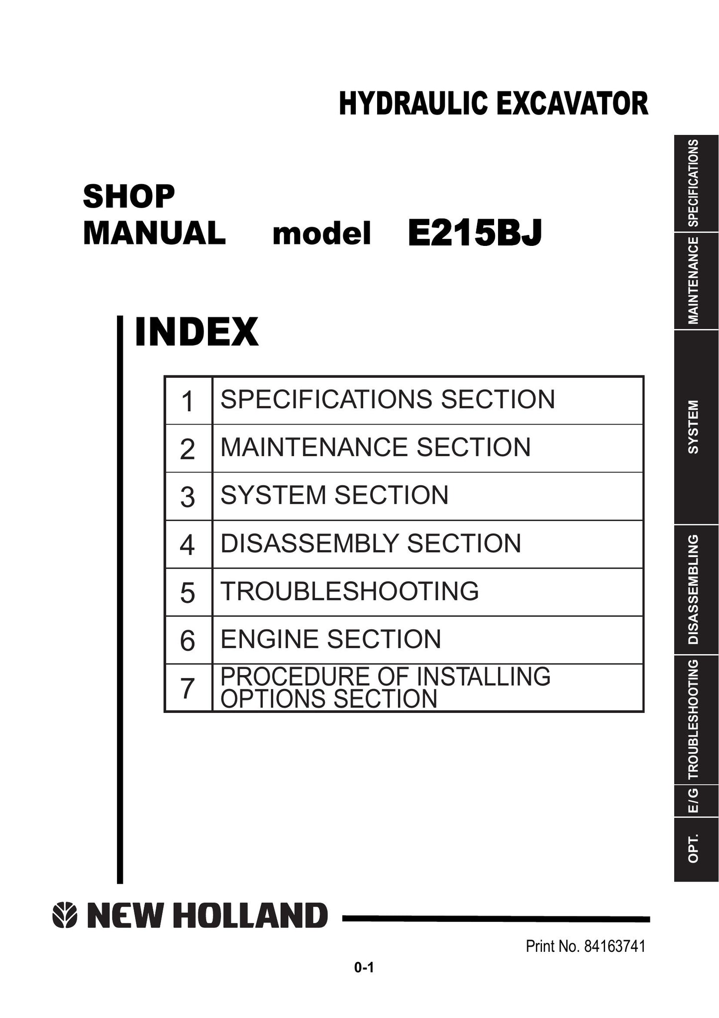 New Holland E215BJ Hydraulic Excavator Factory Workshop Shop Manual 84163741