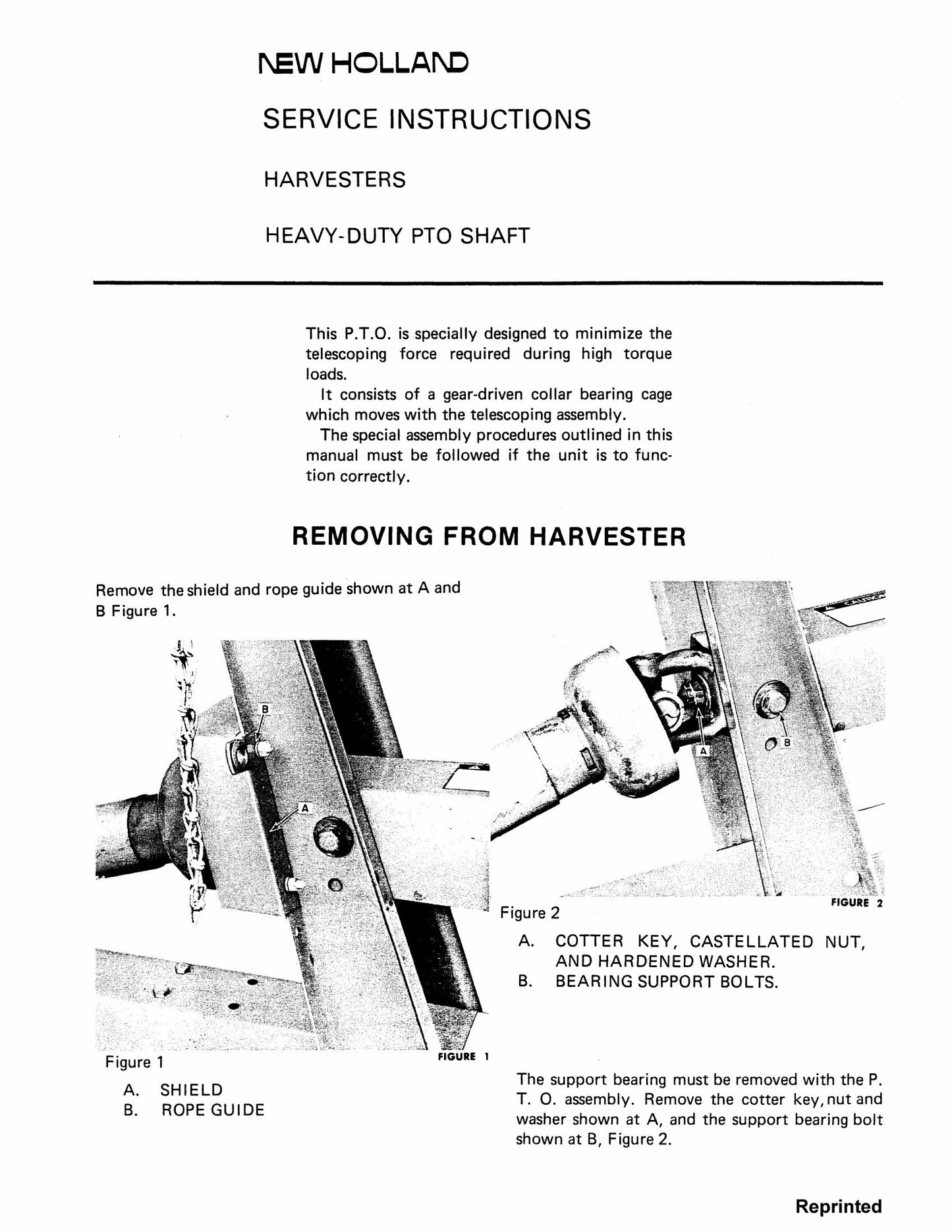 New Holland Harvester Heavy-Duty PTO Shaft Service Instructions 40633000