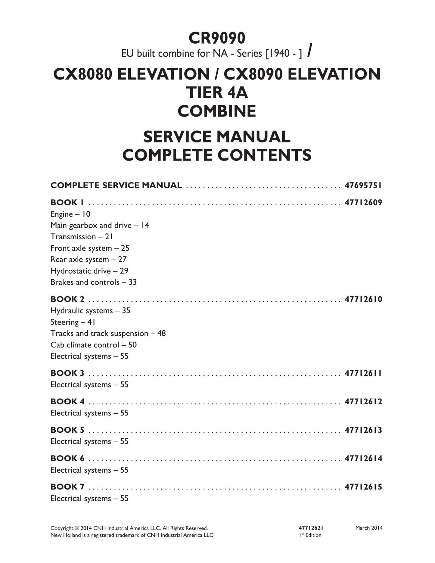 New Holland CR9090 CX8080 CX8090 Combine Factory Workshop Service Manual 47712617