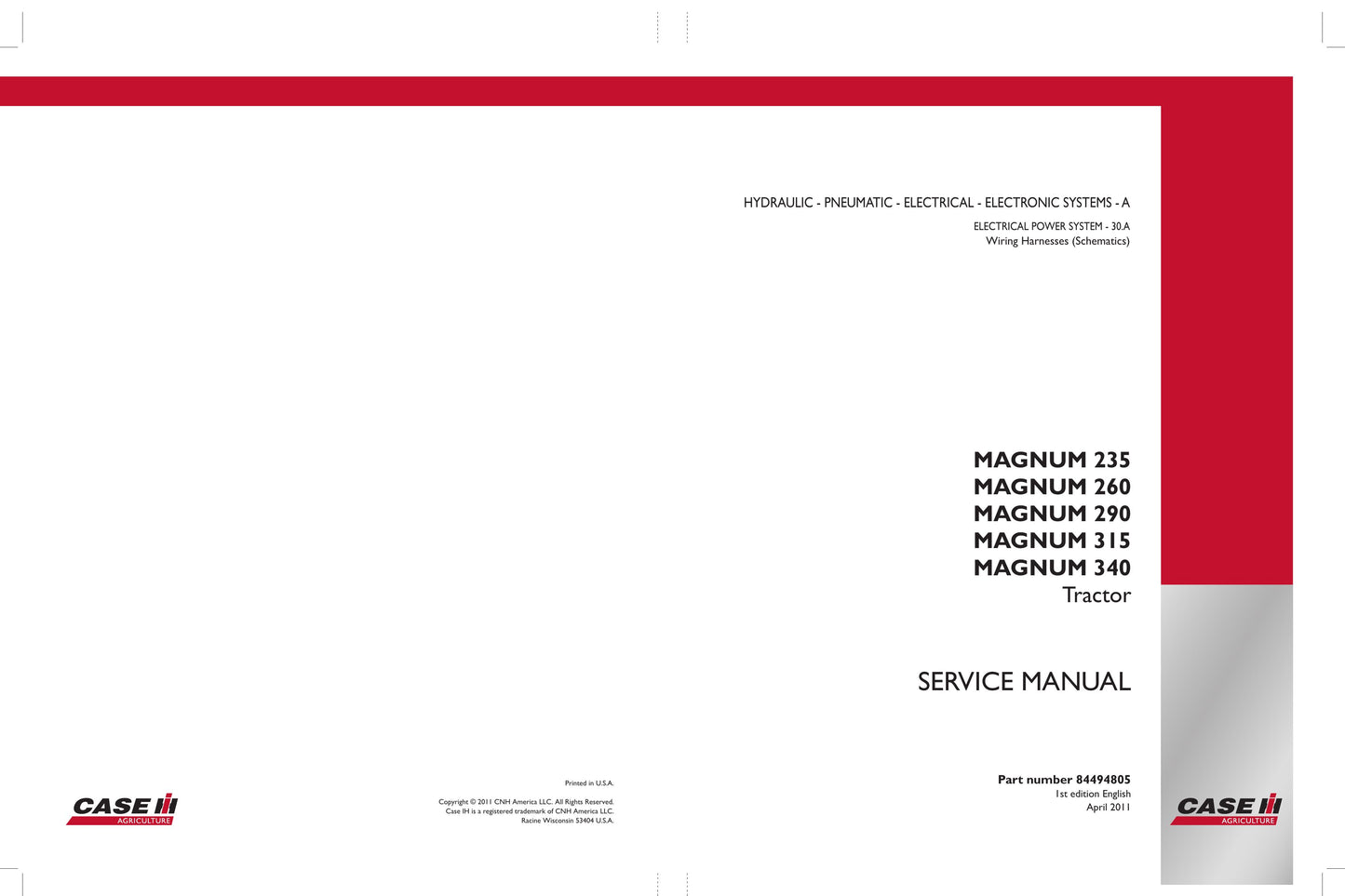 CASE MAGNUM 235 MAGNUM 260 MAGNUM 290 MAGNUM 315 MAGNUM 340 Tractor Factory Workshop Service Manual 84494804
