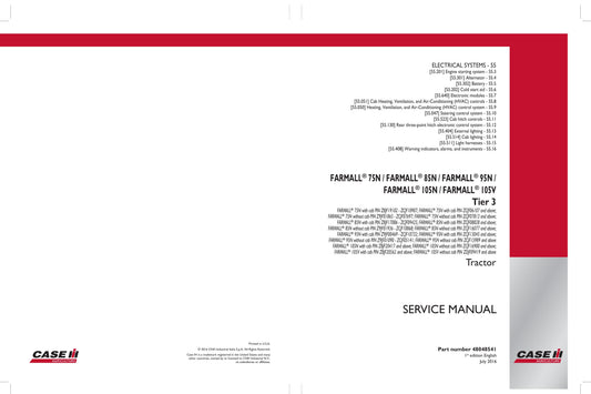CASE Farmall 75N Farmall 85N Farmall 95N Farmall 105N Farmall 105V Tractor Factory Workshop Service Manual 48048541