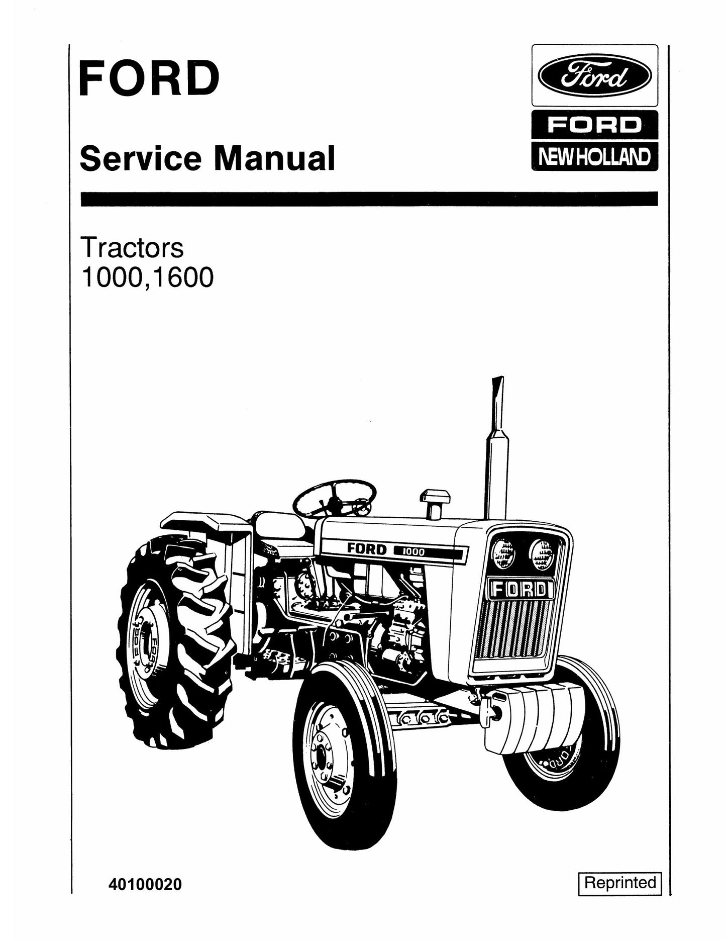 FORD 1000 1600 Tractor Factory Workshop Service Manual 40100020