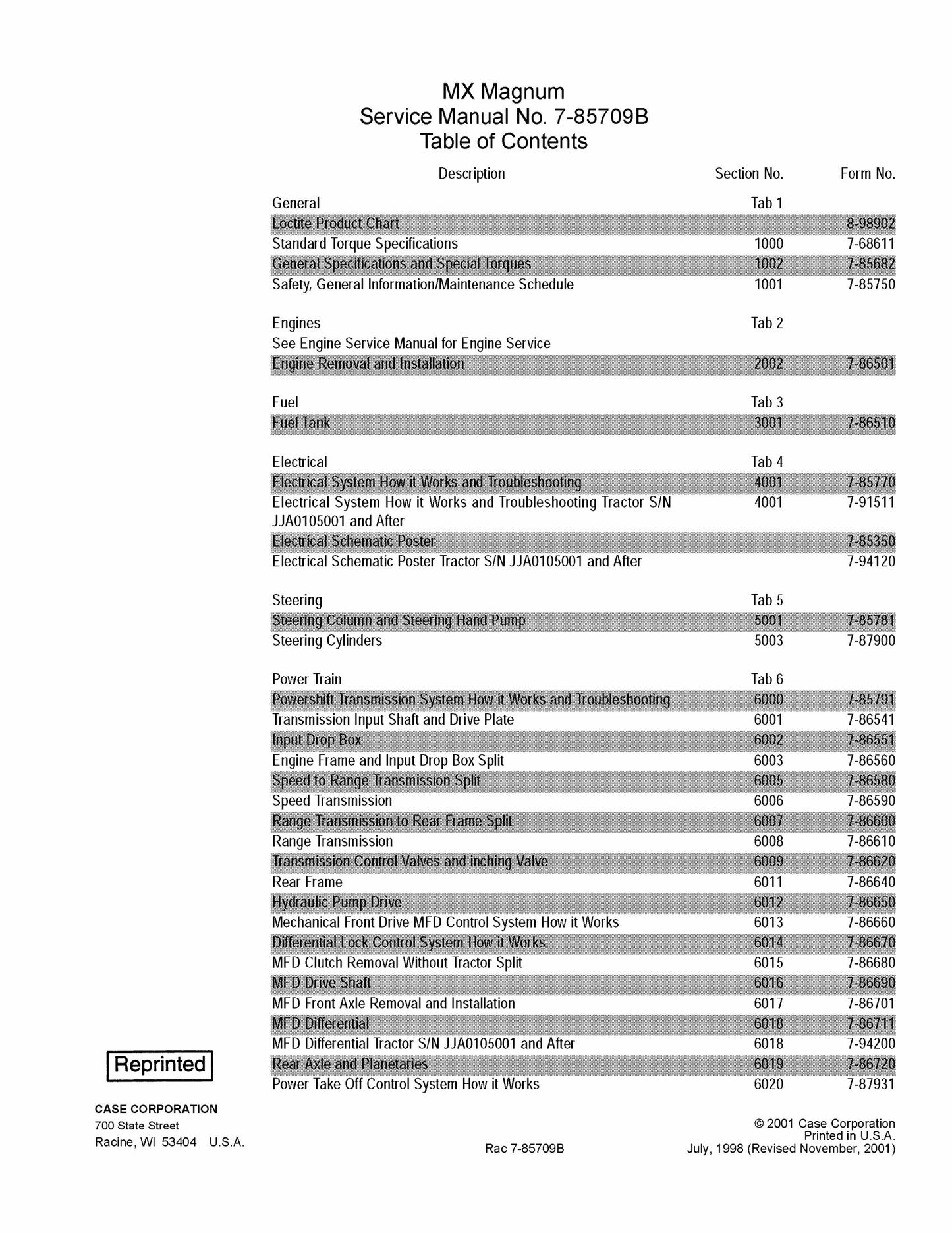 CASE MX Magnum Tractor Factory Workshop Service Manual 7-85709B