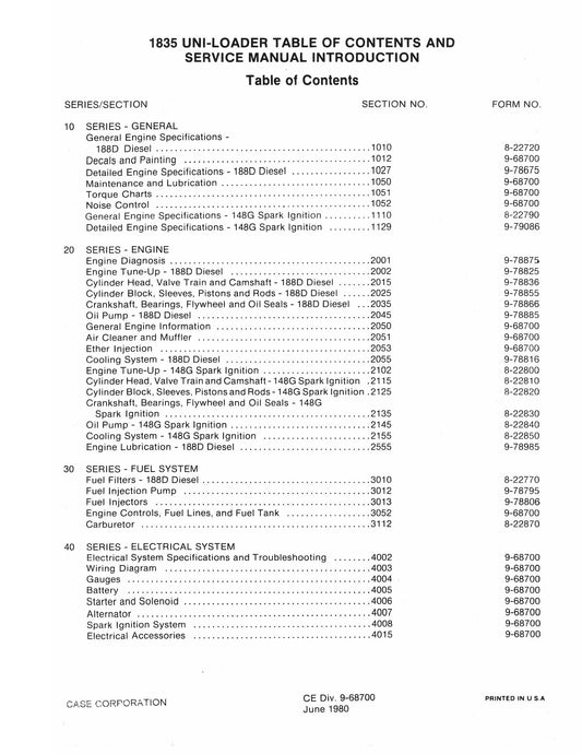 CASE 1835 UNI-LOADER Skid Steer Loader Factory Workshop Service Manual