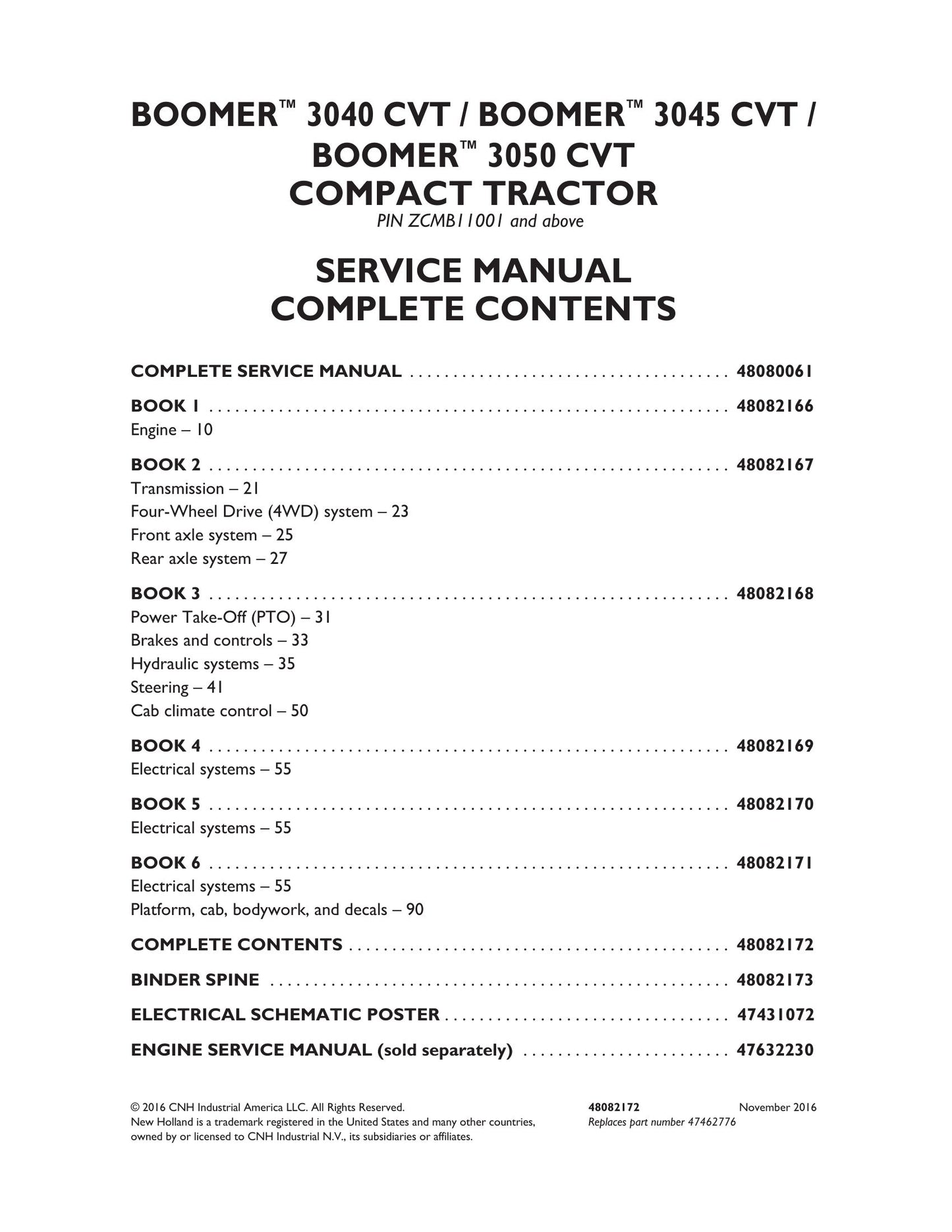 New Holland Boomer 3040 CVT Boomer 3045 CVT Boomer 3050 CVT Compact Tractor Factory Workshop Service Manual 48082166