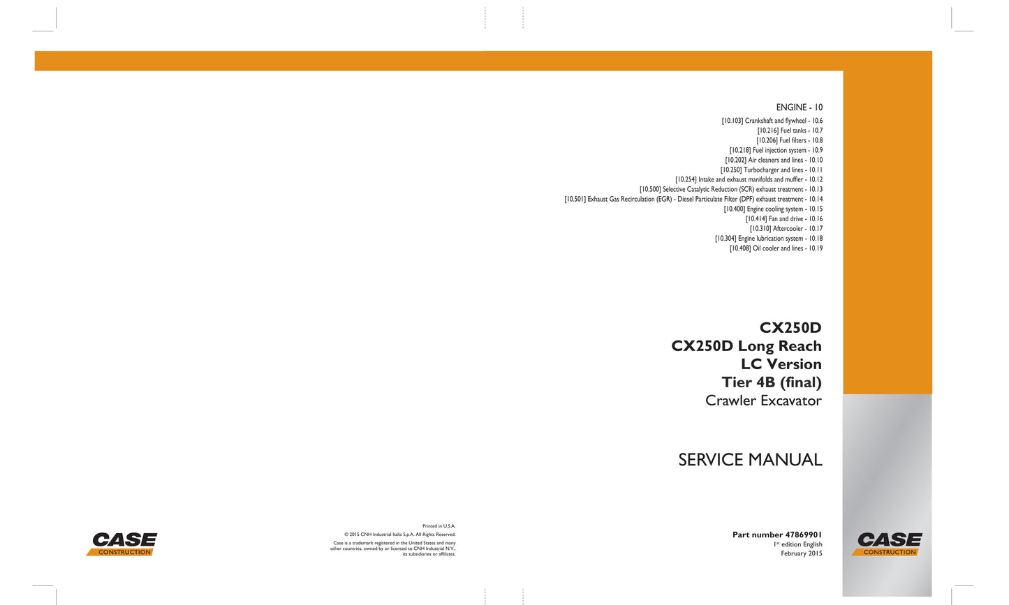 CASE CX250D Crawler Excavator Factory Workshop Service Manual 47869901