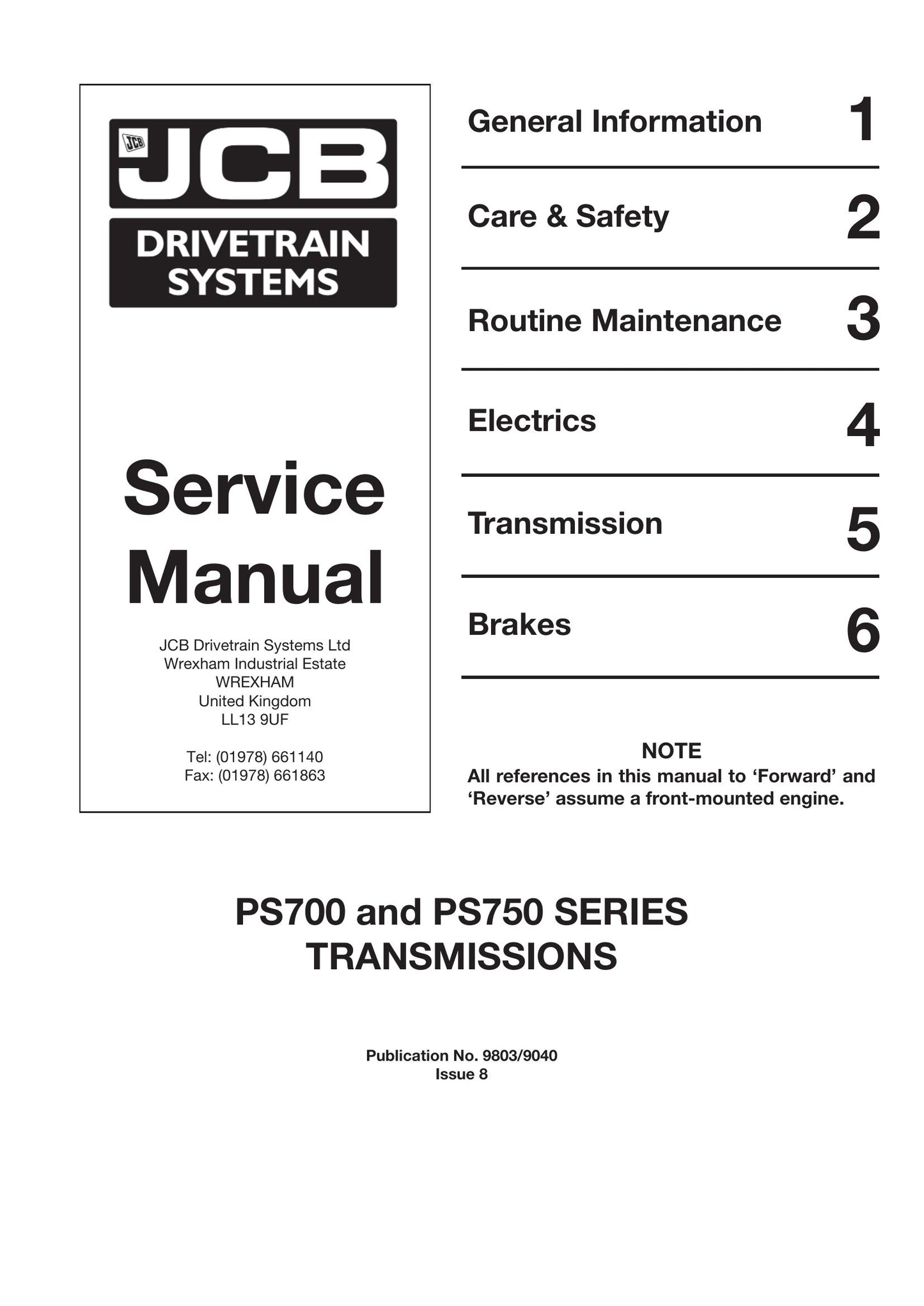 JCB PS700 PS750 Transmission Factory Workshop Service Manual 9803/9040