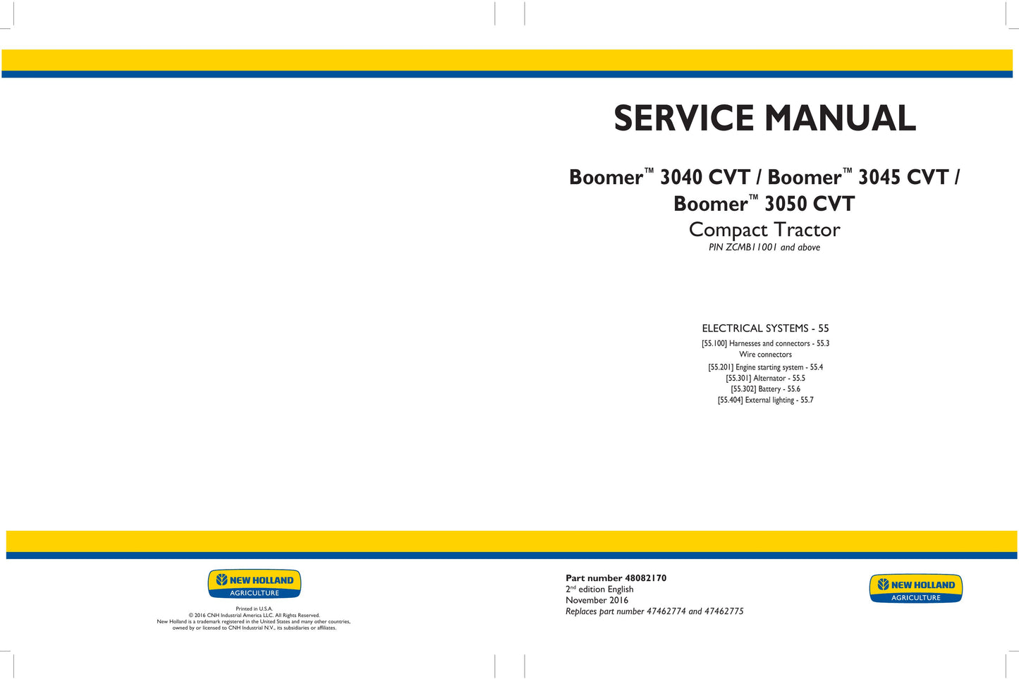 New Holland Boomer 3040 CVT Boomer 3045 CVT Boomer 3050 CVT Compact Tractor Factory Workshop Service Manual 48082166
