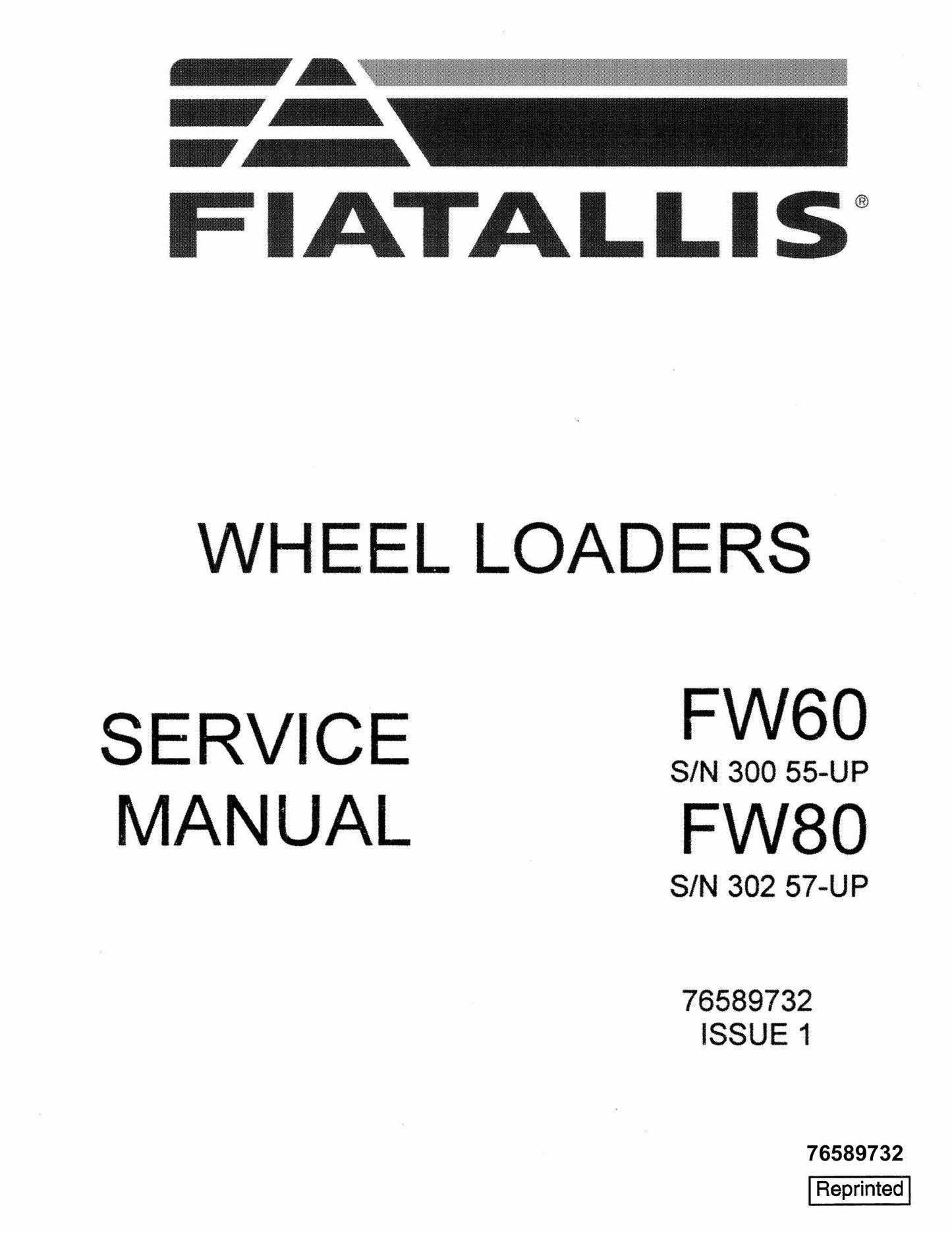 FIATALLIS FW60 FW80 Wheel Loader Factory Workshop Service Manual 76589732