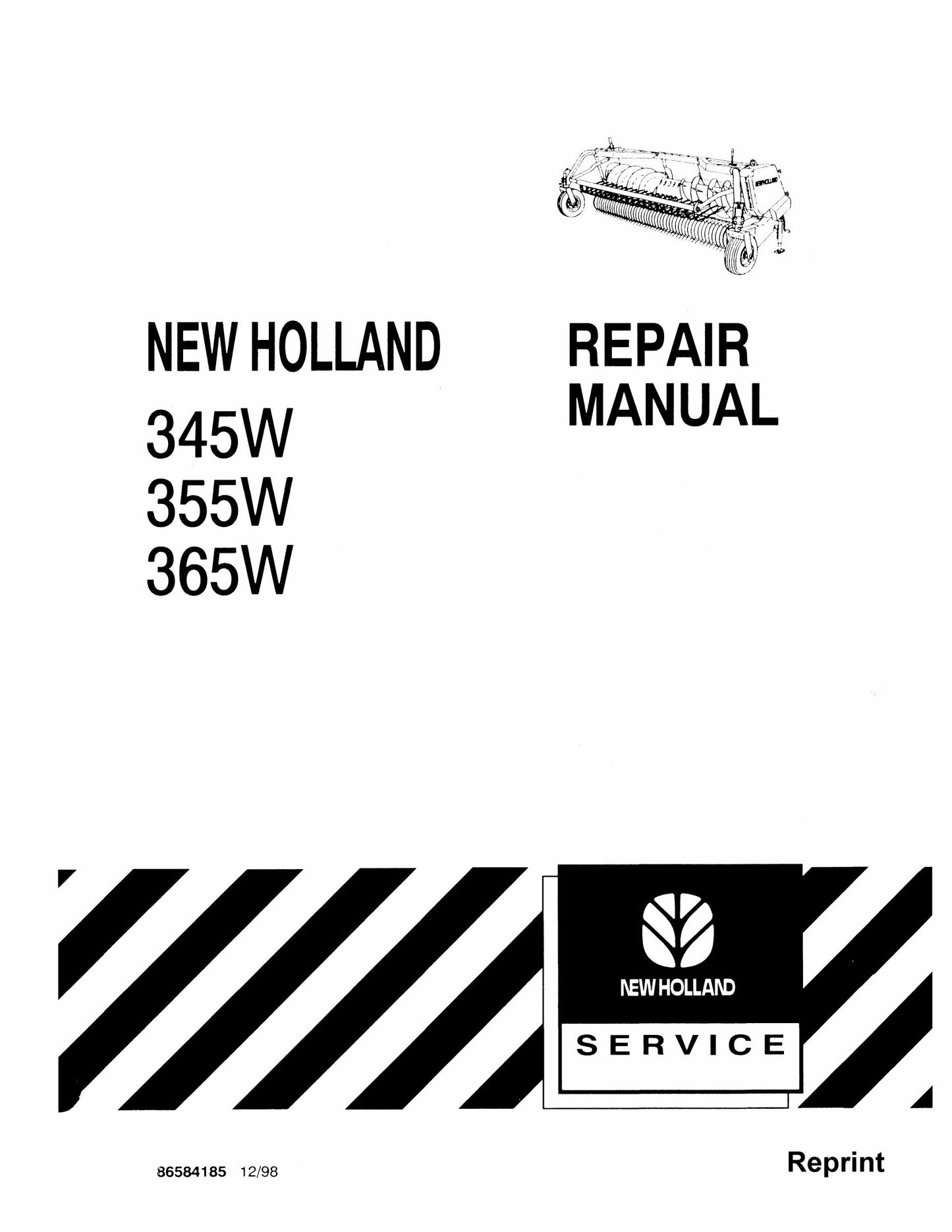 NEW HOLLAND 345W 355W 365W Windrow Pickup Factory Workshop Repair Manual
