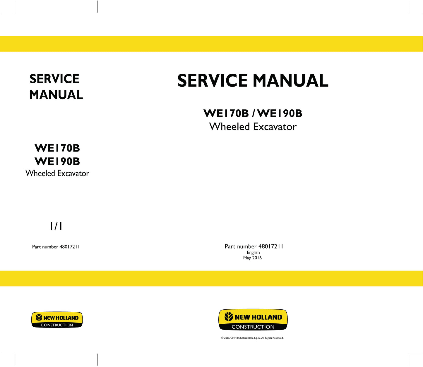 New Holland WE170B WE190B Wheeled Excavator Factory Workshop Service Manual 48017211