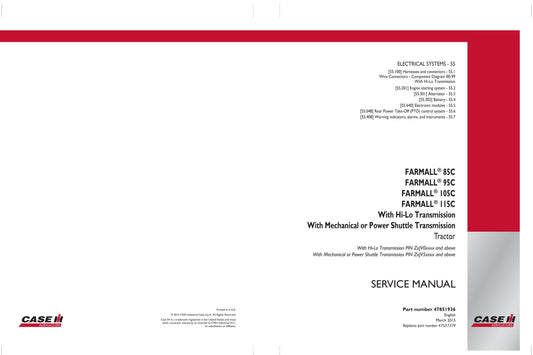 CASE Farmall 85C Farmall 95C Farmall 105C Farmall 115C Tractor Factory Workshop Service Manual 47851933