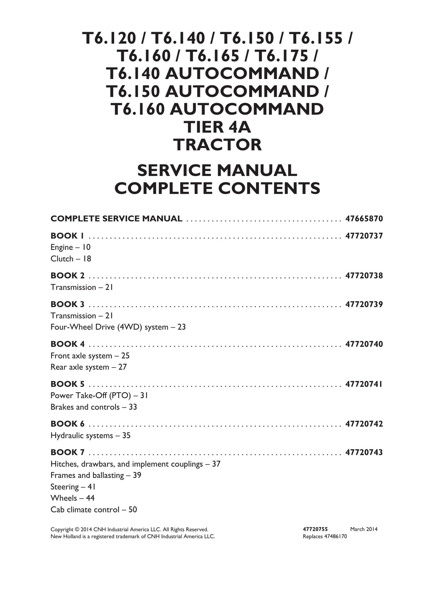 New Holland T6.120 T6.140 T6.150 T6.155 T6.160 T6.165 T6.175 T6.140 AutoCommand T6.150 AutoCommand T6.160 AutoCommand Tractor Factory Workshop Service Manual 47720737
