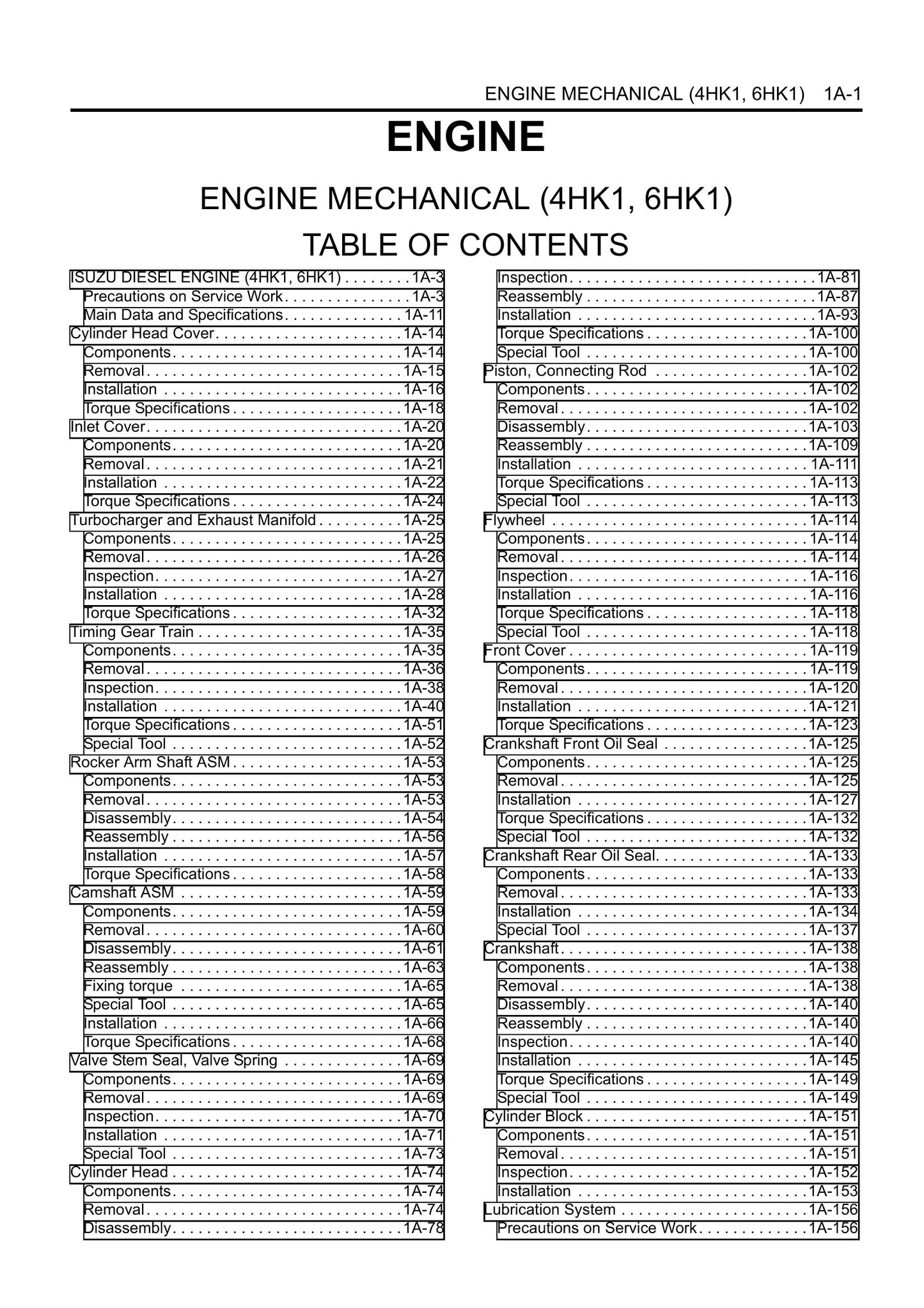 ISUZU 4HK1 6HK1 Engine Factory Workshop Service Manual 9806-3010