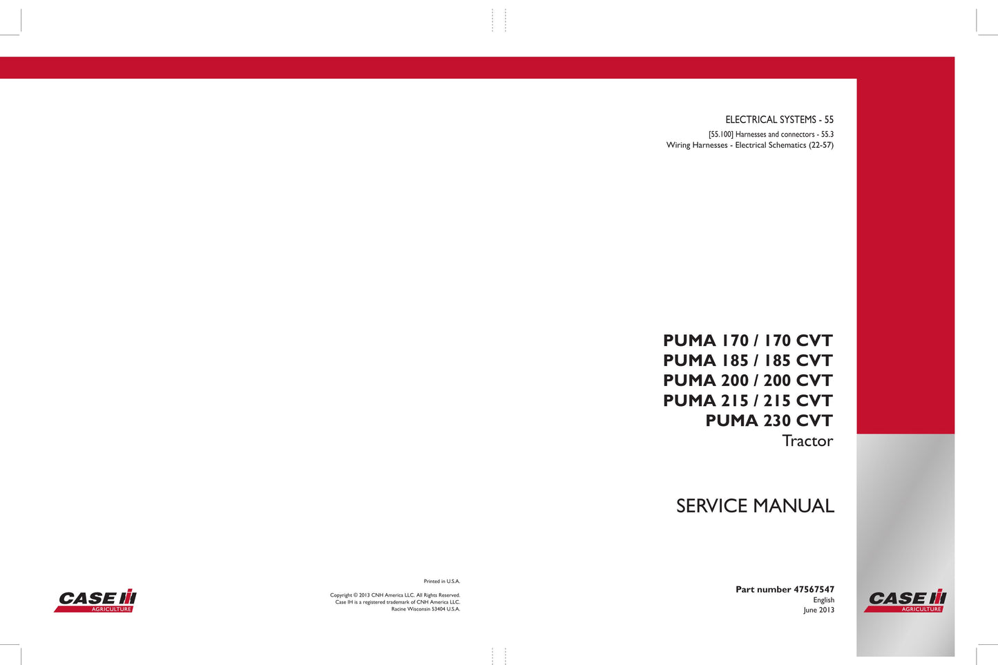 CASE PUMA 170 170 CVT 185 185 CVT 200 200 CVT 215 215 CVT 230 CVT Tractor Factory Workshop Service Manual 47567546
