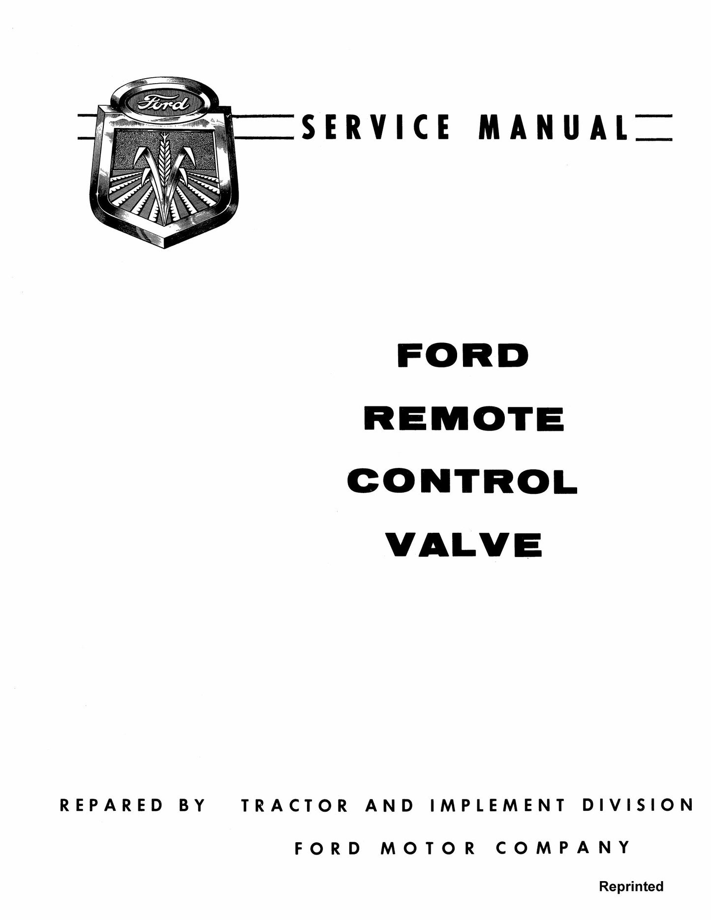 Ford Remote Control Valve Factory Workshop Service Manual 311877