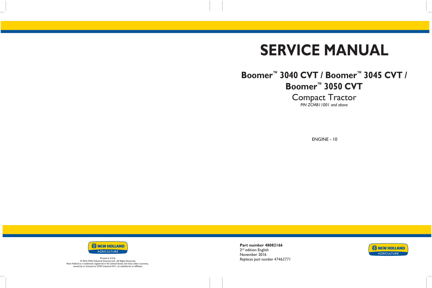 New Holland Boomer 3040 CVT Boomer 3045 CVT Boomer 3050 CVT Compact Tractor Factory Workshop Service Manual 48082166