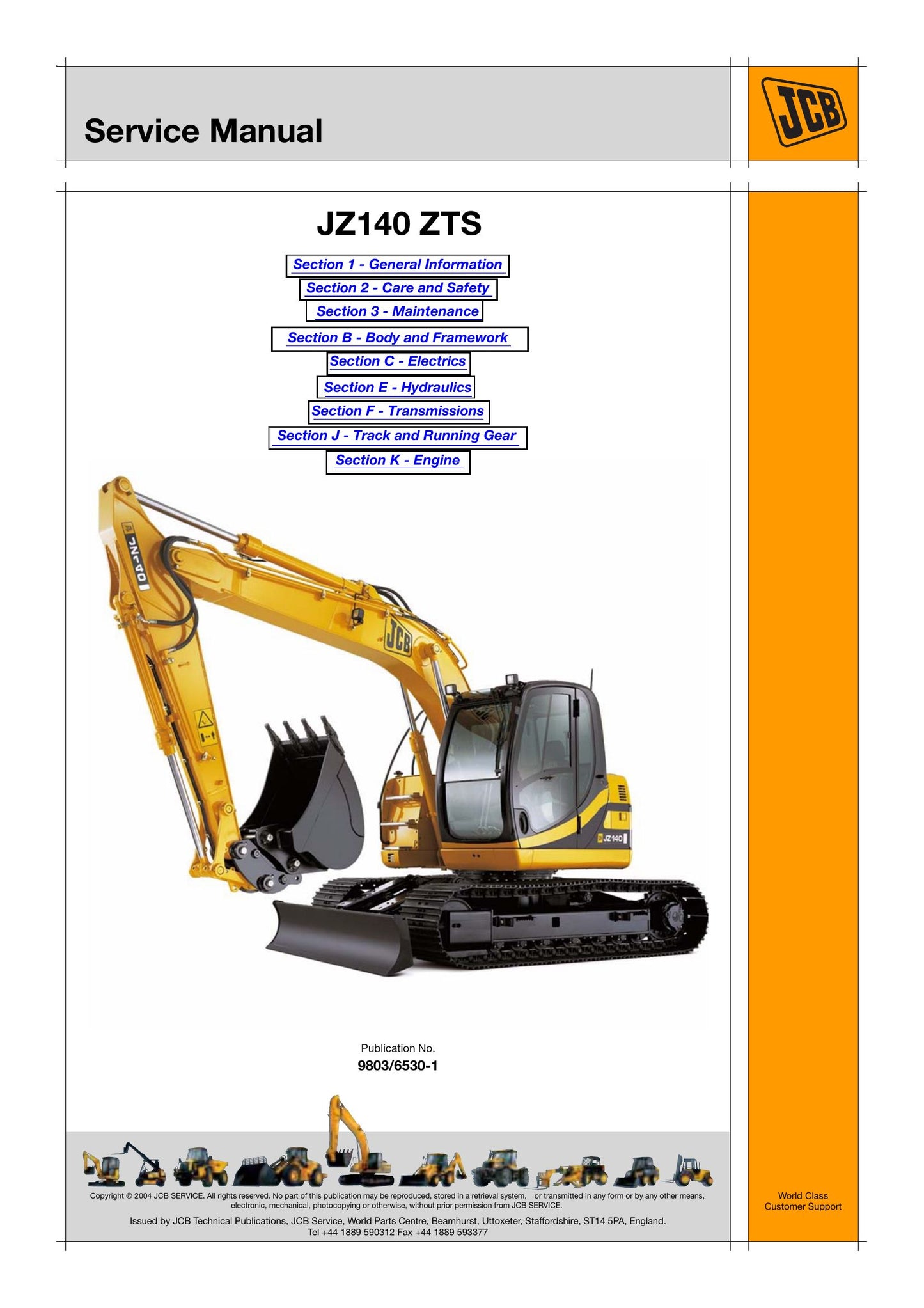 JCB JZ140 ZTS Crawler Excavator Factory Workshop Service Manual 9803/6530-1