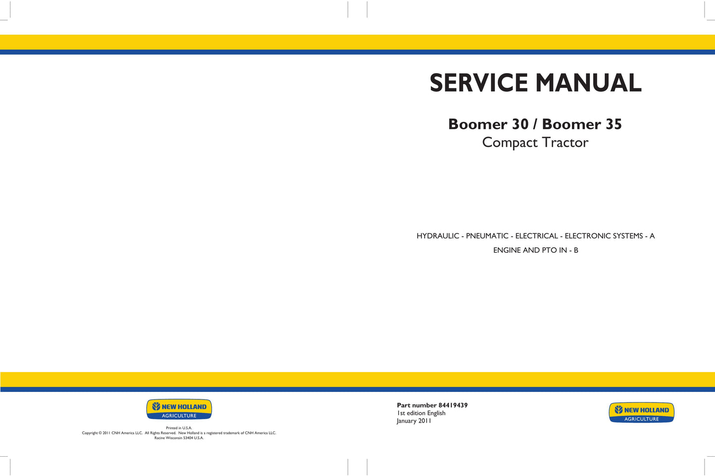 New Holland Boomer 30 Boomer 35 Compact Tractor Factory Workshop Service Manual 84419439
