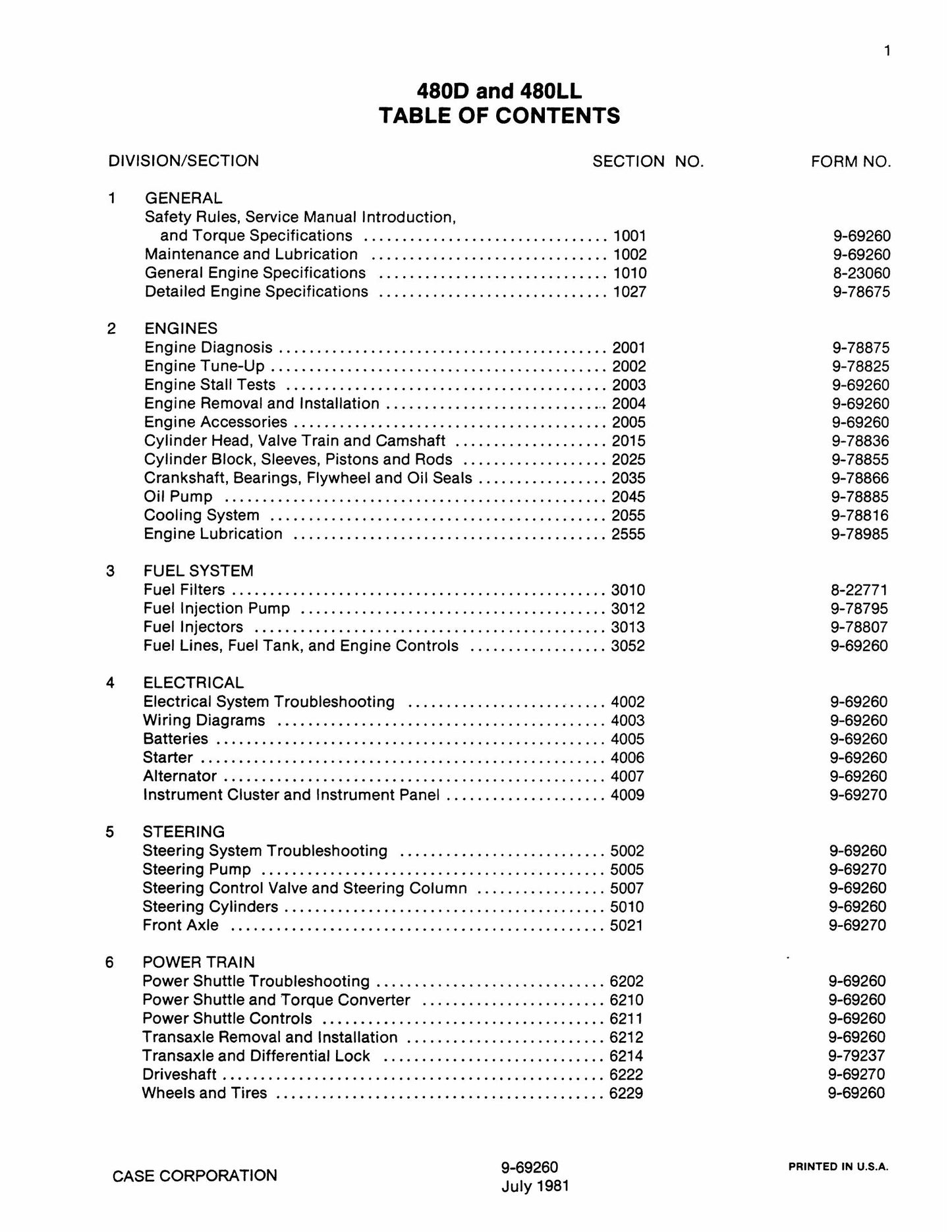 CASE 480D 480LL Backhoe Loader Factory Workshop Service Manual 9-69260
