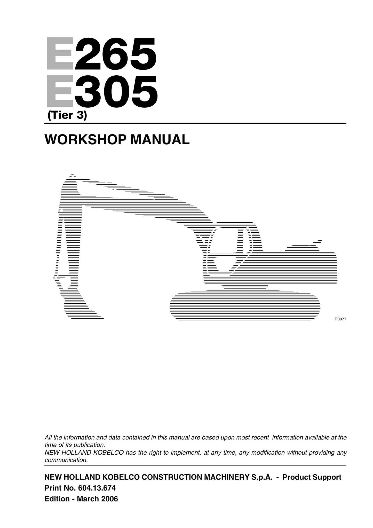New Holland E265 E305 Crawler Excavator Workshop Manual 604.13.674