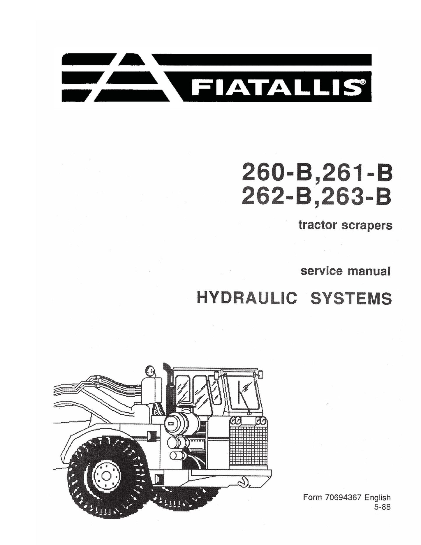 FIATALLIS 260-B 261-B 262-B 263-B Tractor Scraper Factory Workshop Service Manual 70694367