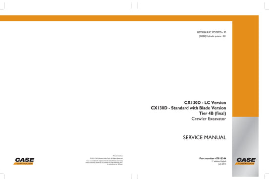 CASE CX130D Crawler Excavator Factory Workshop Service Manual 47910344