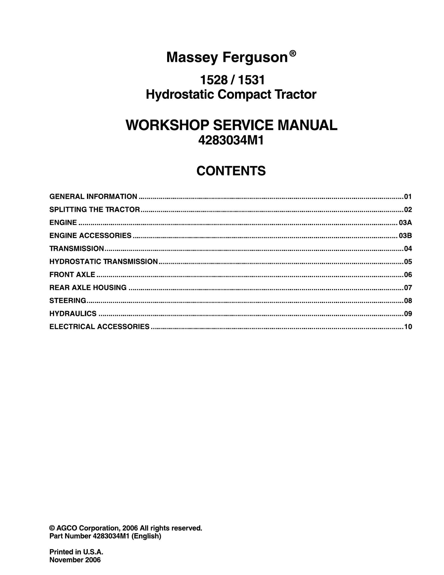 Massey Ferguson 1528 1531 Tractor Factory Workshop Service Manual 4283034M1