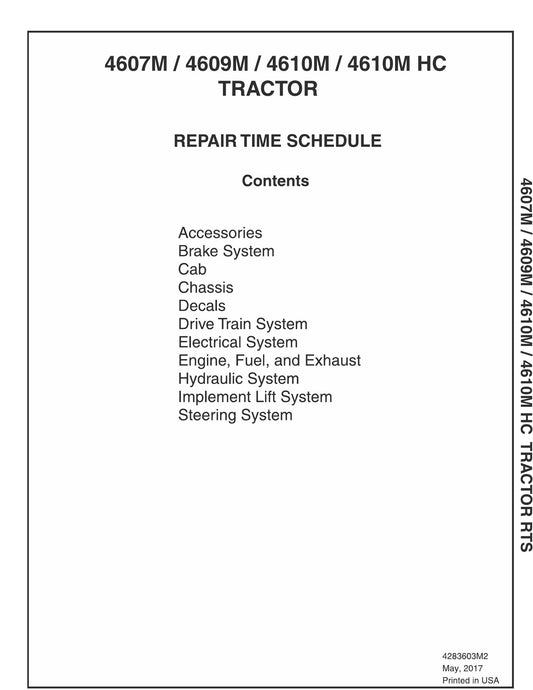 AGCO 4607M 4609M 4610M 4610 HC Tractor Repair Time Schedule