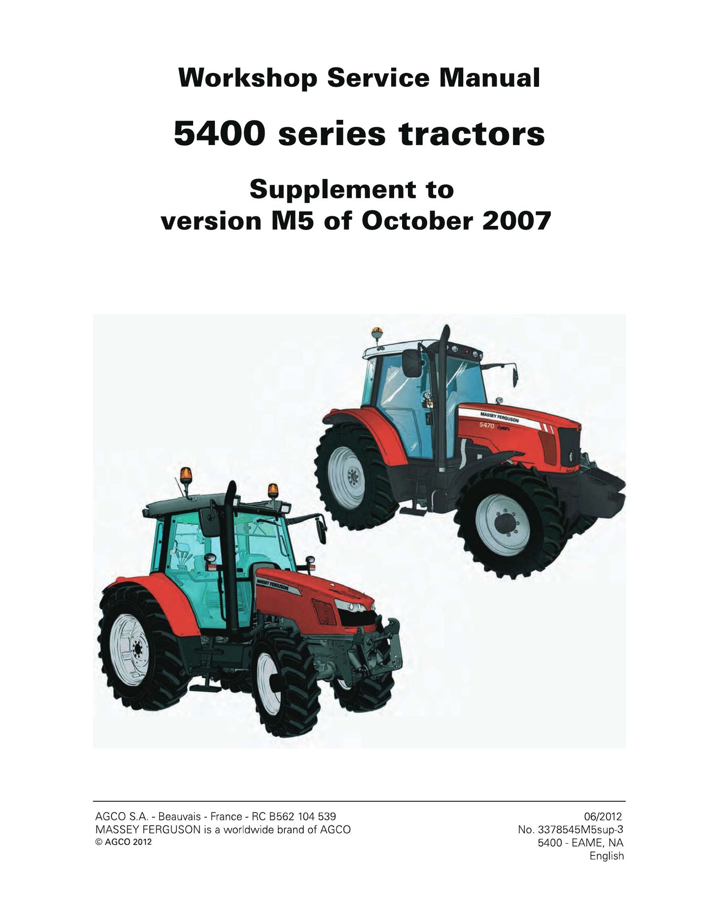 MASSEY FERGUSON 5400 Tractor Workshop Factory Workshop Service Manual 3378545M5urrA