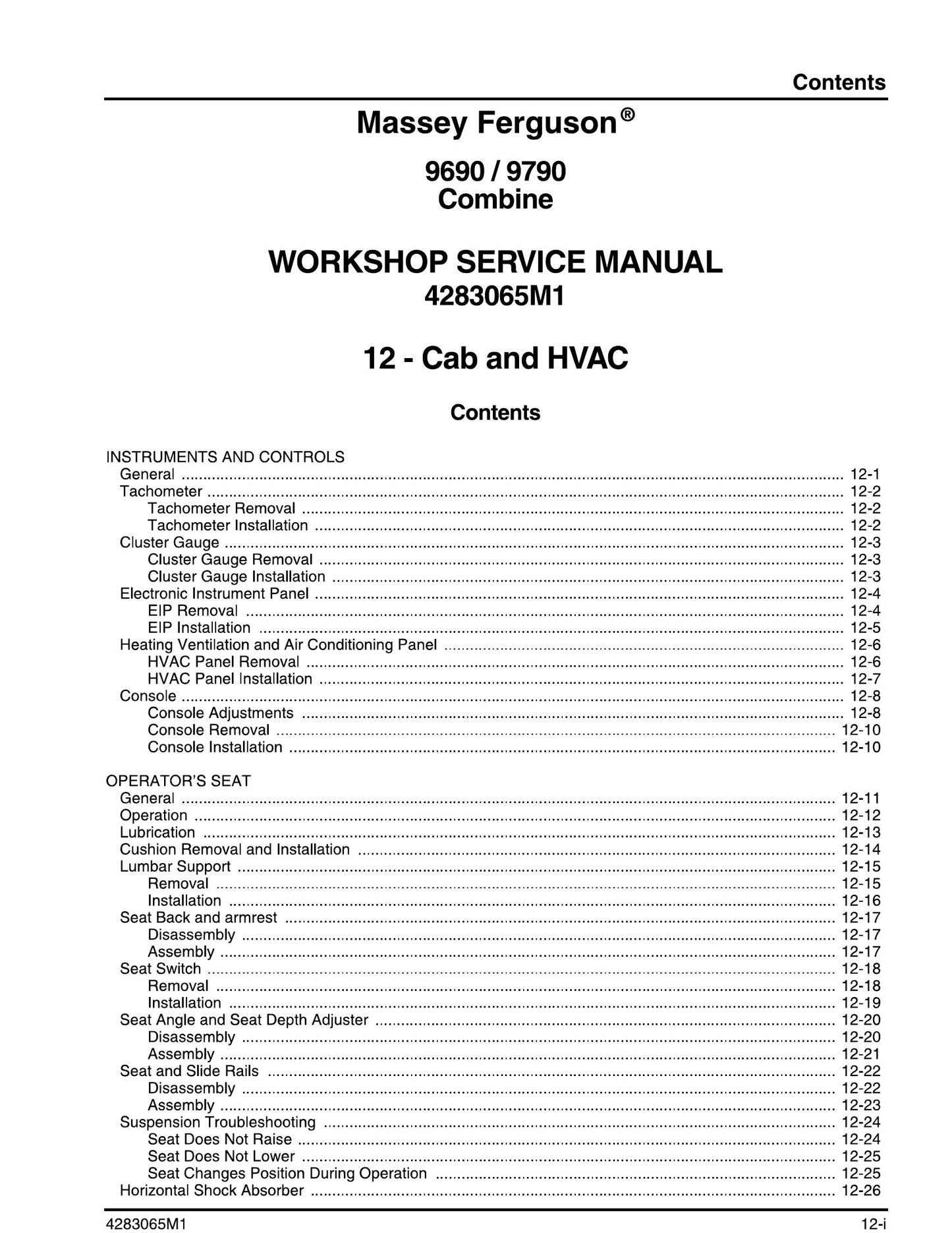 Massey Ferguson 9690 9790 Combine Workshop Factory Workshop Service Manual 4283065M1