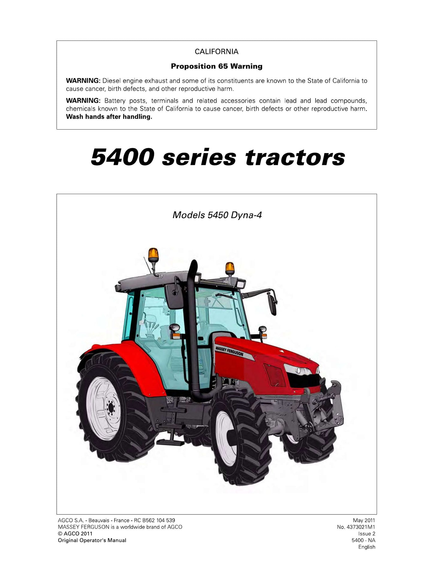 MASSEY FERGUSON 5450 Dyna-4 Tractor Factory Workshop Operator Manual 5400 - NA