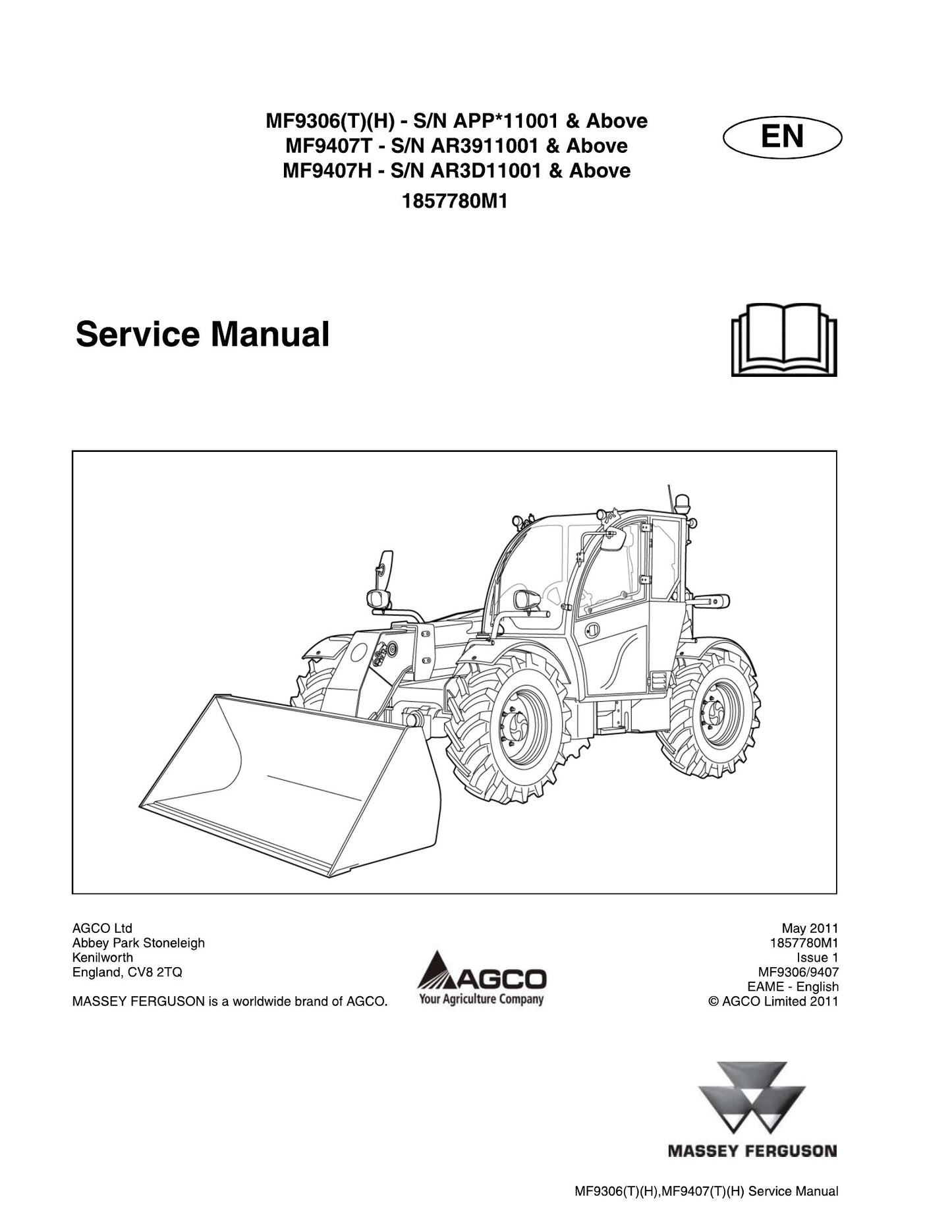 MASSEY FERGUSON MF9306(T)(H) MF9407(T) MF9407H Wheel Loader Factory Workshop Service Manual 1857780M1