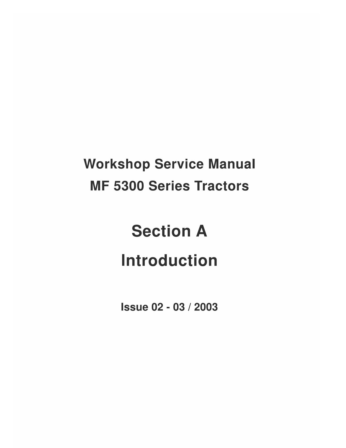 MASSEY FERGUSON MF5335 MF5340 MF5350 MF5355 MF5360 MF5365 Tractor Factory Workshop Service Manual