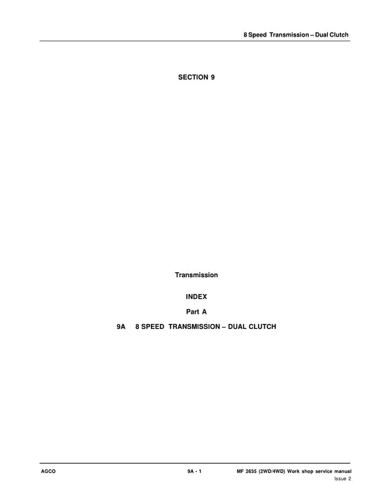AGCO MF 2635 (2WD/4WD) Tractor Factory Workshop Service Manual Issue 2